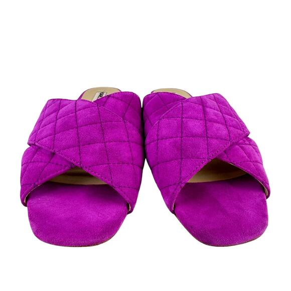 Karl Lagerfeld Rae Magenta Purple Suede Leather Quilted Open Toe Slide Sandals - Picture 7 of 11
